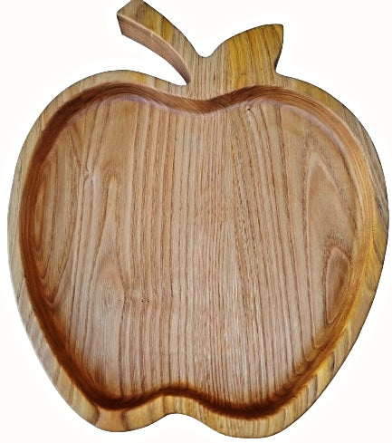 Bandeja decorativa en forma de manzana tallada en madera de castaño